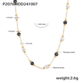 Handmade beaded necklace with natural lapis lazuli and gold PVD titanium steel chain - Black and White Natural Stone Beads (P2076)