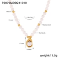 Shell pearl necklace in titanium steel with an irregular gold-plated pendant - Gold Faux Pearl Necklace / Gold