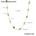 Lapis natural stone beaded necklace with gold titanium steel chain for women - Black and Green Natural Stone Beads (P2076)