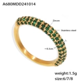 Bague en acier doré sertie de plusieurs rangées de zircons verts brillants - Taille 6 / Or Incrusté de Strass Vert (A680)