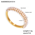 Gold plated stainless steel ring featuring a central white pearl and crystal accents - Size 6 / Gold Imitation Pearl