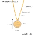 Collana in acciaio inossidabile dorato con ciondolo inciso e bordo in zirconi - Collana con Pendente Tondo Pavé Oro (TXP165)