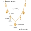 18K gold plated stainless steel necklace with flame heart and chili charms, 41+5cm length - Gold DIY Multi-Charm Necklace / Gold