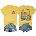 Λεπτομέρεια vintage κίτρινου t-shirt με δυτικό γραφικό τύπωμα, φορτηγό και κάκτο - Κίτρινο