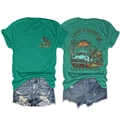 Λεπτομέρεια από πράσινο βαμβακερό T-shirt με vintage φορτηγό και γραφικό κάκτο πίσω - Σκούρο Πράσινο