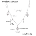 Silver stainless steel chain necklace with heart and horn pendants in mirror finish - Steel DIY Multi-Charm Necklace / Steel