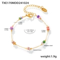 Détail d'un bracelet en acier doré avec pierres naturelles colorées et mesures précises - Bracelet en Pierre Naturelle Multicolore (TXE170)