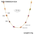 Détail de la chaîne dorée en acier de 400mm avec pierres naturelles de 4mm - Collier en Pierre Naturelle Multicolore (TXP170)
