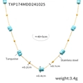 Détail du collier en acier inoxydable avec perles turquoise et spécifications de 40+5cm - Collier Turquoise Doré (TXP174)