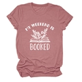 Detail of soft dusty rose t-shirt featuring artistic My Weekend Is Booked floral print - Rose Gold (White Letters)