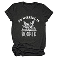 Detail of soft charcoal grey cotton t-shirt featuring a floral book print and quote - Heather Grey (White Letters)