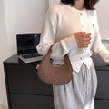 Brown faux crocodile leather crescent hobo bag for women with short shoulder strap - Brown