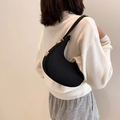Minimalist black crescent moon underarm bag with gold buckles and matte finish - Black