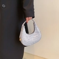 Light gray crocodile embossed half-moon underarm bag with gold metal hardware - Gray