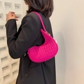 Crocodile-embossed fuchsia crescent underarm bag with gold-tone hardware for women - Rose Red