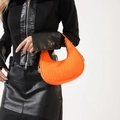 Bright orange crescent shoulder bag with crocodile pattern texture for women - Orange Red