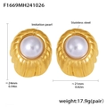 Eleganti orecchini dorati in acciaio inossidabile con perla e design a cerchio - Oro
