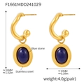 Orecchini a C in acciaio dorato con pietre blu ovali e specifiche delle dimensioni - Stile Gancio a C / Oro Lapislazzuli