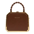 Bruine achthoekige box-tas met goudkleurig frame en handvat, modieuze schoudertas - Bruin