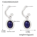 Orecchini a cerchio a C in acciaio inossidabile dorato PVD con pietre blu ovali - Stile Gancio a C / Argento Lapislazzuli