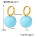 Minimalist light blue oil drip spherical drop earrings in durable stainless steel - Gold Light Blue