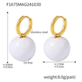 White oil drip ball earrings in stainless steel with elegant gold-plated hoops - Gold White