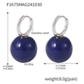 Silver stainless steel earrings with glossy dark blue ball pendant and PVD coating - Steel Color Dark Blue