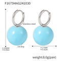 Blue enamel ball pendant earrings in stainless steel with 17mm sugar cube sphere - Silver Light Blue