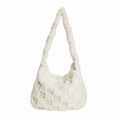 Stylish large capacity white plush checkered tote bag for women with soft fluffy texture - Checkerboard Tote Bag / White