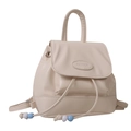 Chic beige mini faux leather backpack with drawstring closure and beaded tassels - White