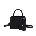 Minimalist black felt tote bag set with heart stitching and adjustable shoulder strap - Black