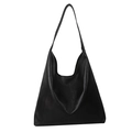 Bolso hobo clásico en cuero negro con textura de lichi y correa ancha al hombro - Negro