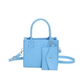 Borsa in feltro azzurro con cuori a rilievo, portamonete e tracolla regolabile - Blu