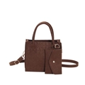 Borsa tote in feltro marrone scuro con motivo a trifoglio goffrato e tracolla - Marrone
