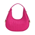 Minimalistische fuchsia vilten halve maan tas met krokodillenprint en gouden gesp - Rozerood
