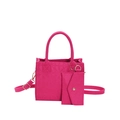 Minimalist felt tote bag set in rose red with geometric texture and small envelope pouch - Rose Red