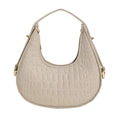 Stijlvolle beige halve maan handtas met krokodillenpatroon en gouden details - Khaki