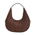Donkerbruine baguette tas met steenpatroon, elegante halve maan vorm en gouden metalen details - Bruin
