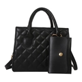 Borsa a tracolla trapuntata nera con dettagli dorati e mini pochette portamonete - Nero