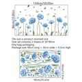 Self-adhesive blue poppy flower and butterfly wall decal with 150x86cm layout dimensions - 30*90cm*2pcs