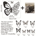 3D butterfly wall stickers set with 12 butterflies and motivational English text in black - 30*30cm+12 Black White Texture Butterflies