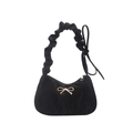 Elegant black underarm bag with gold bow buckle and pleated handle for daily commuting - Black