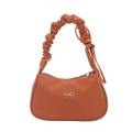Caramel crescent hobo bag with pleated handle and silver metal bow decoration - Brown