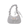 Grey cloud bag with pleated shoulder strap and golden bow knot metal buckle - Silver