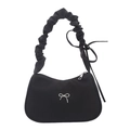 Black nylon underarm bag with pleated handle and silver butterfly charm detail - Black