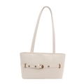 Retro minimalist cream white tote bag with vintage metal buckles for daily commuting - White