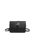 Minimalist black woven texture crossbody bag with elegant gold buckle and leather strap - Black