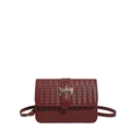 Deep red woven crossbody bag with gold rectangular clasp and slim shoulder strap - Red