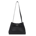 Bolso tote minimalista de cuero negro con cierre de giro plateado y correa ajustable - Negro