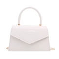 White faux leather envelope handbag with round handle and gold chain strap - White